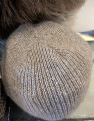 Qiviut Hat Single Layer 1 X 1 Ribbing
Hand Stitched Top Natural Brown Qiviut Yarn 
Qiveut Designs