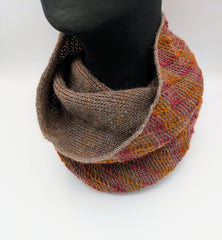 Double Layer 100% Qiviut Smoke Ring  Qiveut.com Hand Made in Alaska
Hand Painted Fireweed with Natural Brown on one side
Reversible Scarf