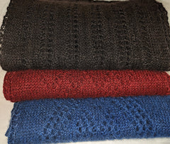 Qiviut Lace or Plain Knit Scarf by Qiveut Designs Qiveut.com
Hand Dyed Colors
Each with no roll edges
72" X 8"
Each one is handmade and hand dyed so they will vary slightly in size and dye lot