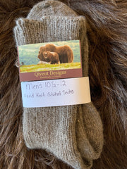 Hand Knit Qiviut Socks Made in Alaska by Qiveut Designs
Natural Brown
Made of 70% Qiviut and 30% Merino Wool
Hand Knitted with care and special attention to your needs