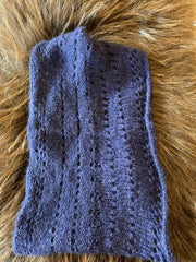 100% Qiviut Mobius a Smoke Ring Style by Qiveut Designs
Hand Dyed Dark Blue
Hand Knit Mobius using circular needles and a twisted cast on

Circular Lace Neck Scarf&nbsp;

Hand Knit Lace Pattern is different on each Lace Mobius

Twist keeps the scarf from shifting when worn around the neck