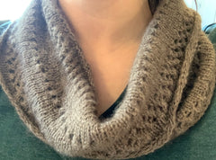 100% Qiviut Mobius a Smoke Ring Style by Qiveut Designs

Hand Knit Mobius using circular needles and a twisted cast on

Circular Lace Neck Scarf&nbsp;

Hand Knit Lace Pattern is different on each Lace Mobius

Twist keeps the scarf from shifting when worn around the neck
