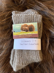 Hand Knit Qiviut Socks Made in Alaska by Qiveut Designs
Natural Brown
Made of 70% Qiviut and 30% Merino Wool
Hand Knitted with care and special attention to your needs